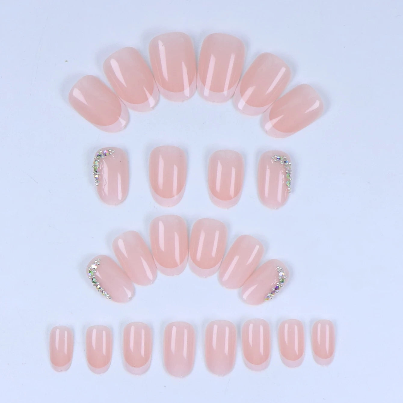 24-Piece Short Square Press-On Nails – Pinkish-White Gradient with Nail Glue & File Kit