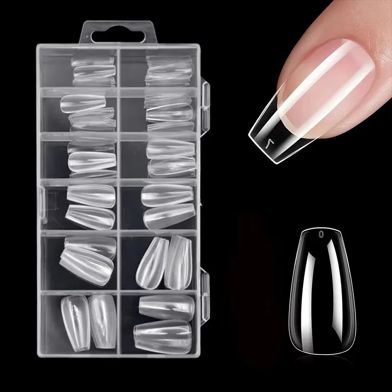 120Pcs Clear Full Cover Nail Tips | 7 Shapes for UV Gel Extensions