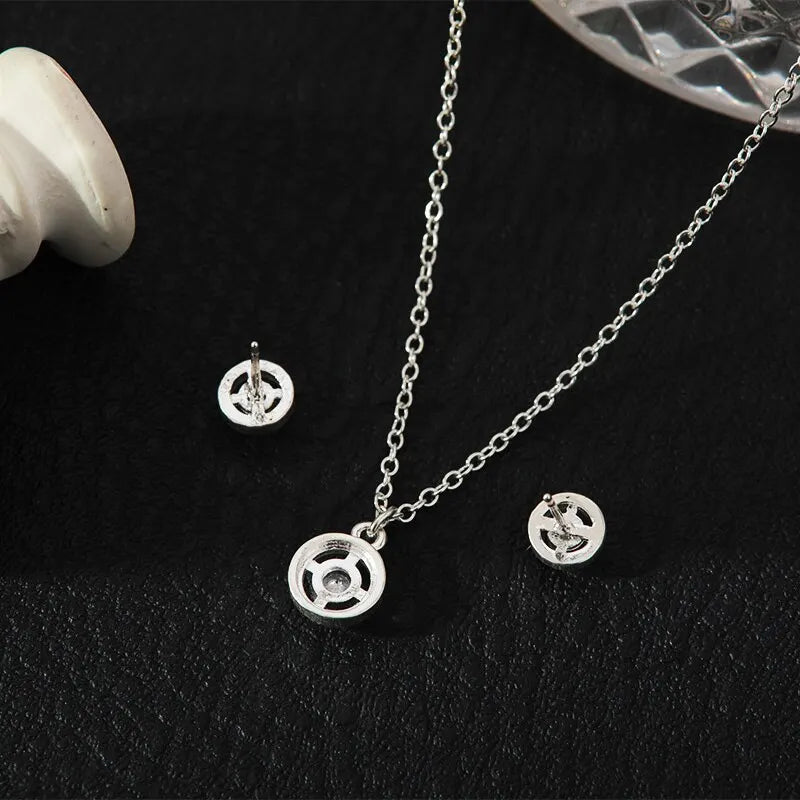 4-Piece Silver Zircon Jewelry Set for Women – Necklace, Ring & Earrings Light Luxury Collection