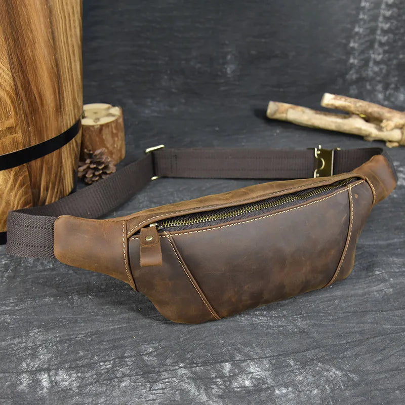 Newsbirds Men's Genuine Leather Chest Bag — Vintage Crossbody Sling & Outdoor Belt Pouch