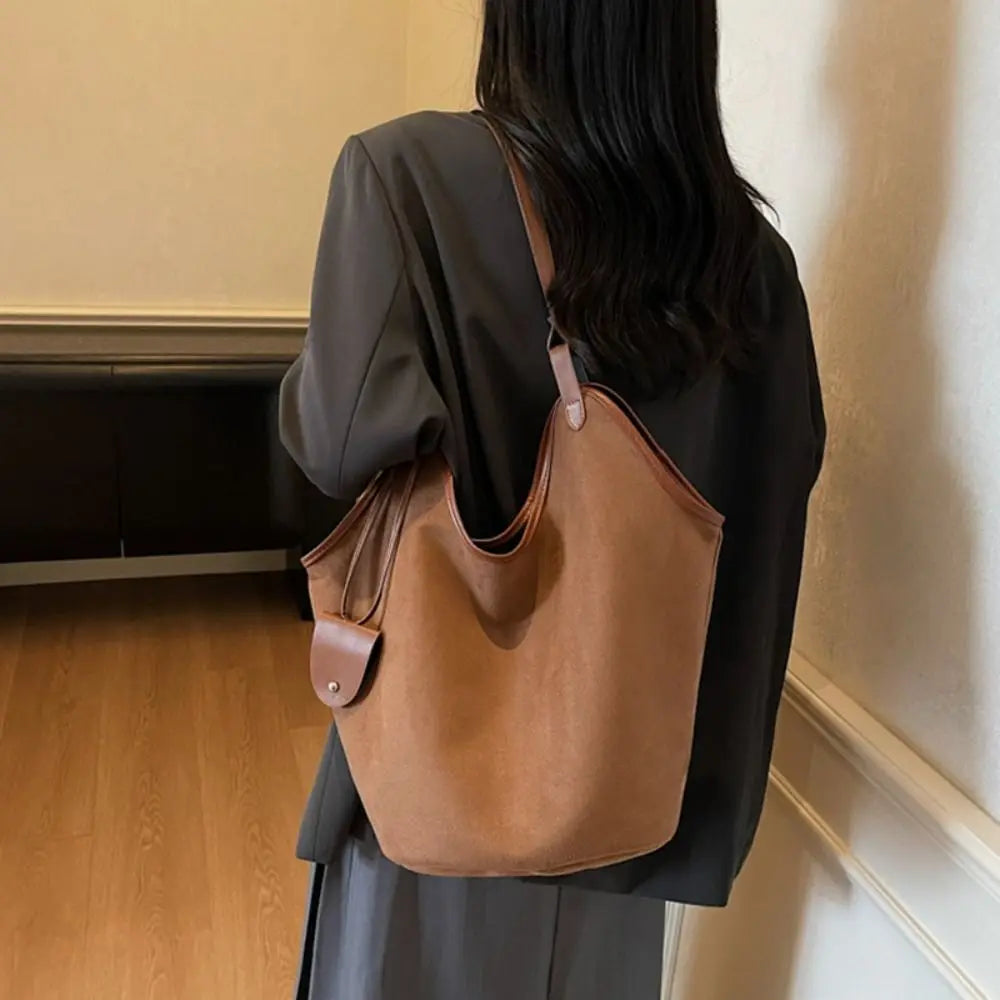 Women's Large Capacity Suede Shoulder Bag — Retro Korean Style Tote Handbag