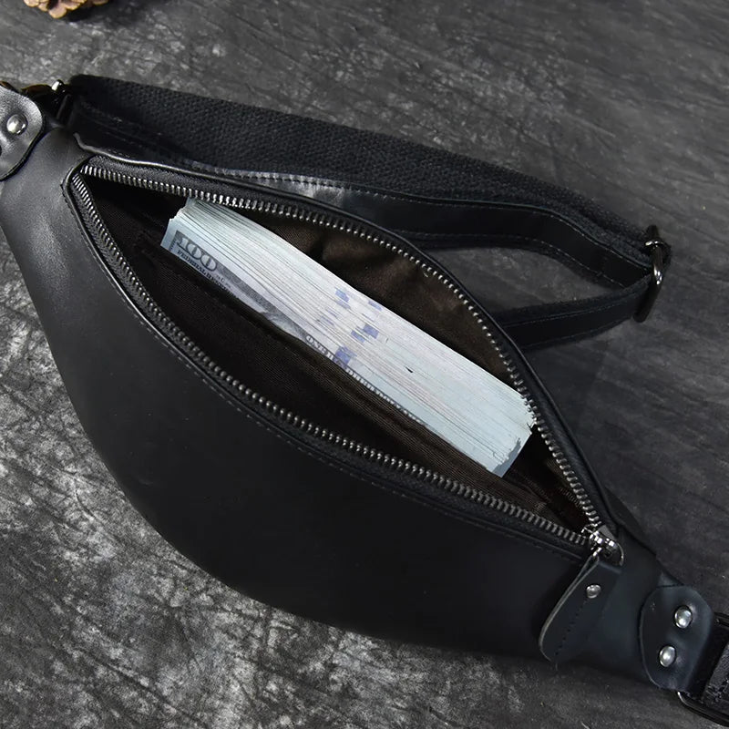 Luufan Crazy Horse Cowhide Leather Waist Bag — Men's Mini Travel Fanny Pack & Phone Pouch