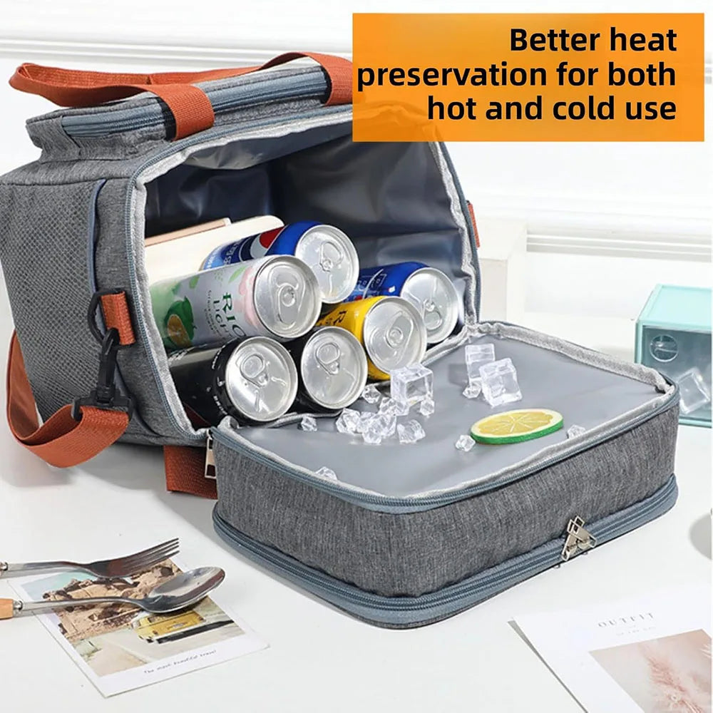Insulated Lunch Box for Men & Women Collapsible Leakproof Double Cooler Bag Large Capacity Travel Camping Lunch Bags for Work
