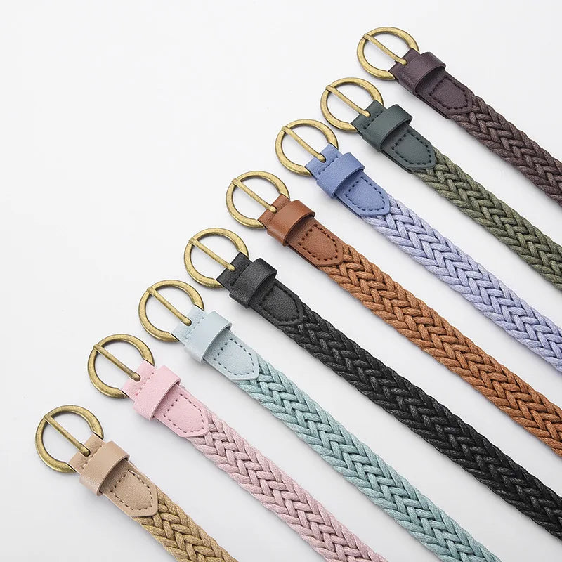 1.8x105cm Fashion Woven Thin Belt Vintage Jeans Dress Accessories Simple Pin Buckle Waistband for Women