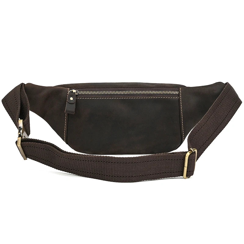Newsbirds Men's Genuine Leather Chest Bag — Vintage Crossbody Sling & Outdoor Belt Pouch