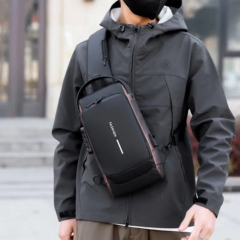 Men's Anti-Theft Chest Bag — Password Lock, USB Port & Waterproof Crossbody Sling