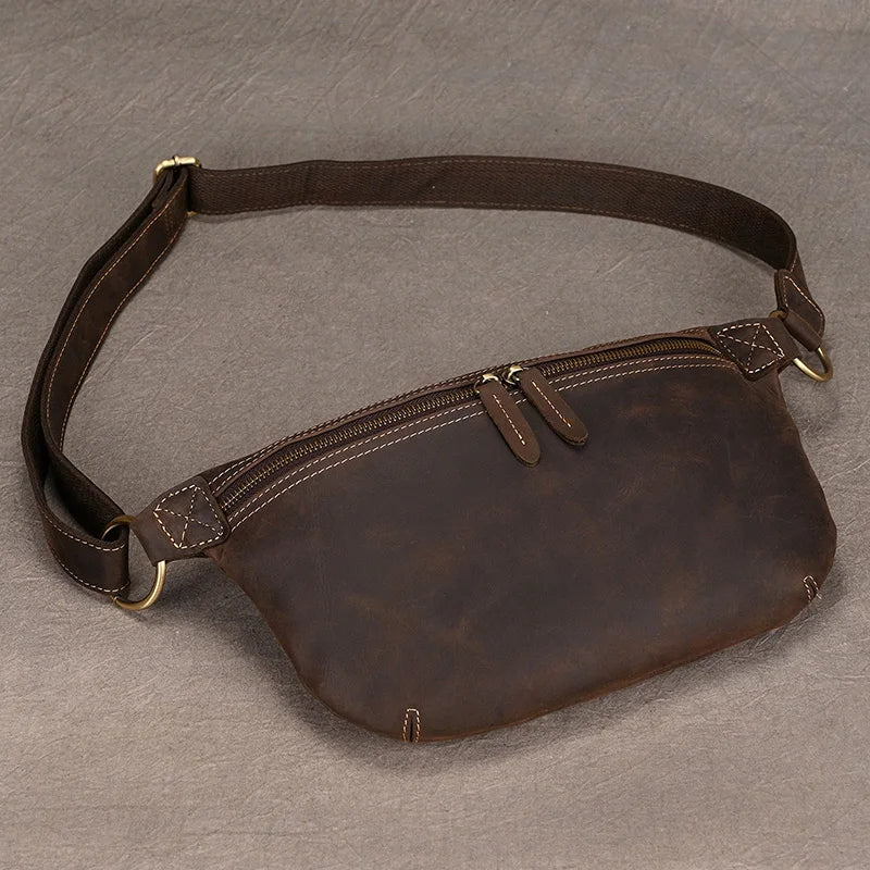 Newsbirds Men's Genuine Leather Chest Bag — Vintage Crossbody Sling & Outdoor Belt Pouch