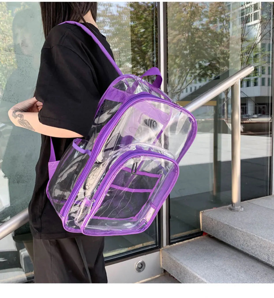 Large Capacity Transparent PVC Backpack – Waterproof School & Travel Bag for Students