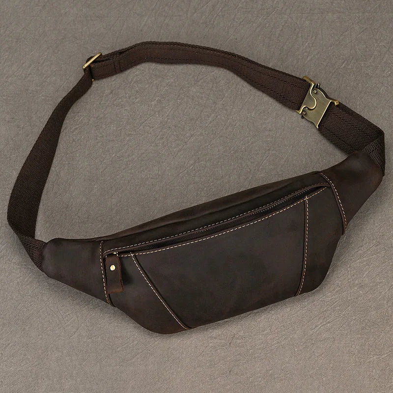 Newsbirds Men's Genuine Leather Chest Bag — Vintage Crossbody Sling & Outdoor Belt Pouch