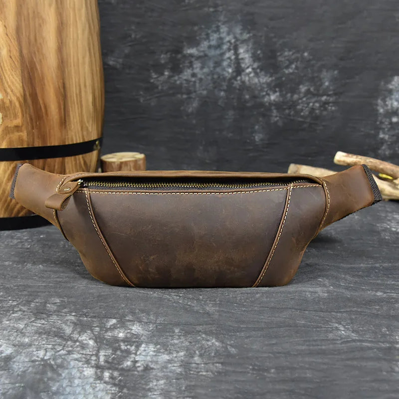Newsbirds Men's Genuine Leather Chest Bag — Vintage Crossbody Sling & Outdoor Belt Pouch