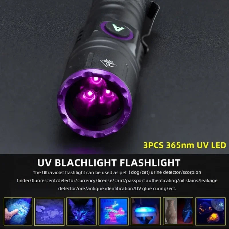 15W 365nm High Power UV Flashlight Ultraviolet Blacklight Detector Pet Urine Dry Stains Bed Bug Scorpions Fluorescence Light