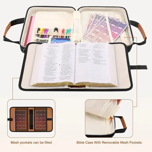 Large Bible Bag with Removable Holder & Shoulder Strap – 5 Compartments | Christian Gift for Women