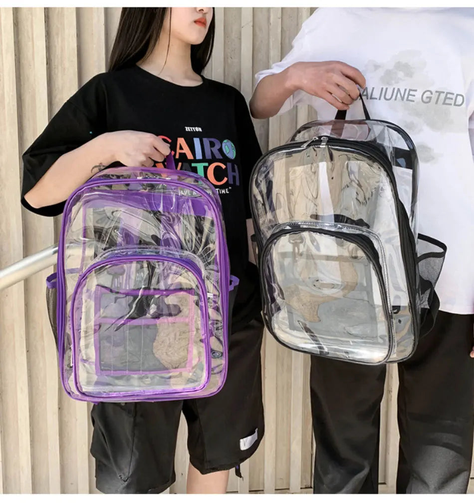 Large Capacity Transparent PVC Backpack – Waterproof School & Travel Bag for Students