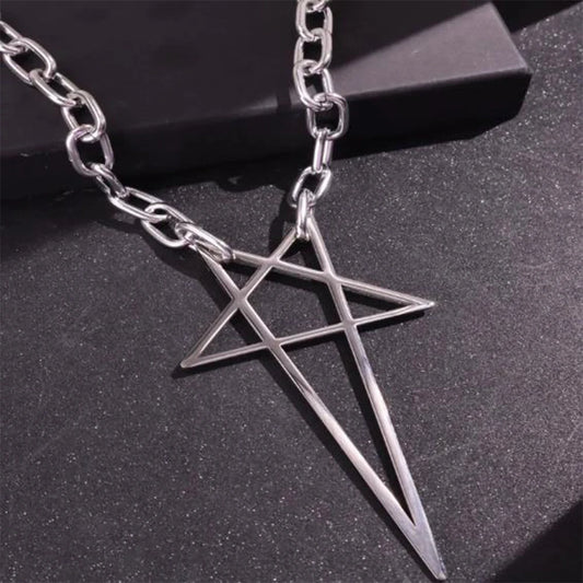 Pentagram Necklace Men's Stainless Steel Long Neck Chain Gothic Mysterious Pentagram Jewelry Fashionable Simple Snd Atmospheric