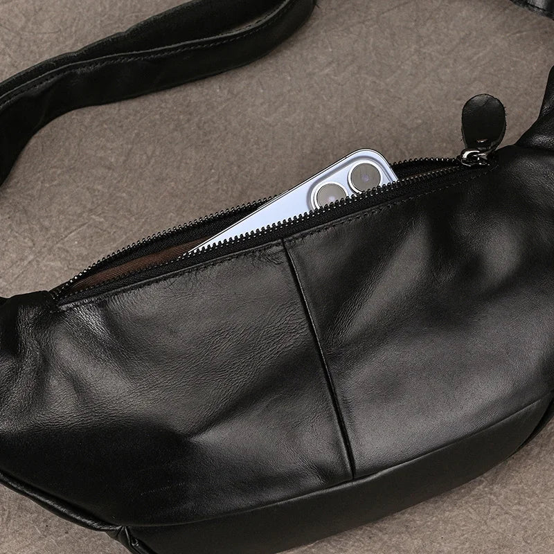 Newsbirds Men's Genuine Leather Chest Bag — Vintage Crossbody Sling & Outdoor Belt Pouch
