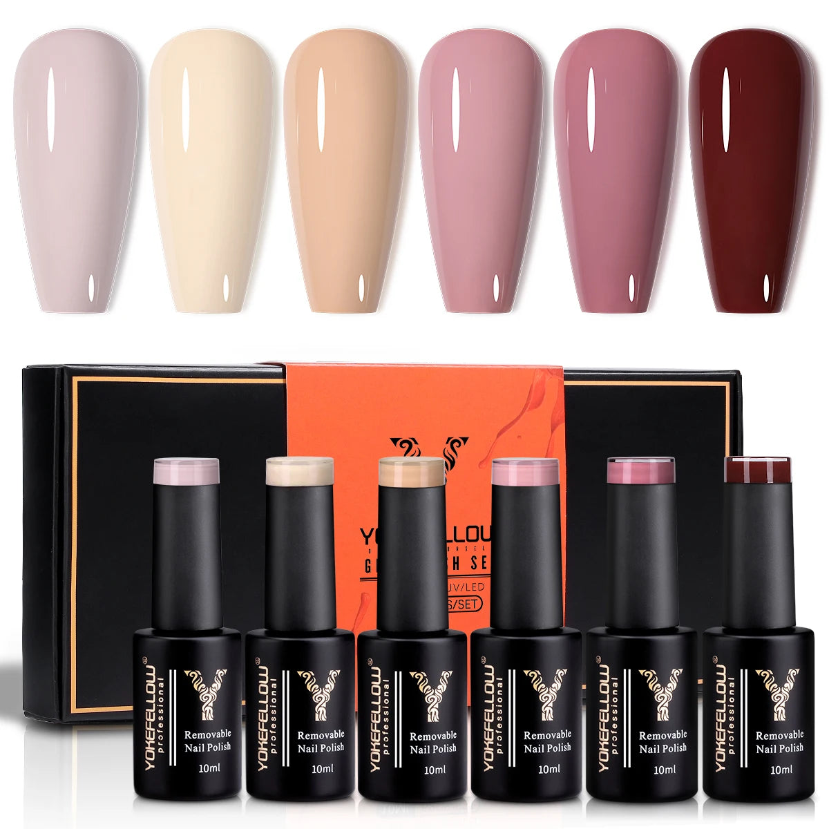 YOKEFELLOW 6-Piece Gel Nail Polish Set | Fall & Winter Seasonal Colors | UV/LED Semi-Permanent Gel Varnish