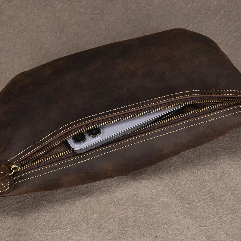 Newsbirds Men's Genuine Leather Chest Bag — Vintage Crossbody Sling & Outdoor Belt Pouch