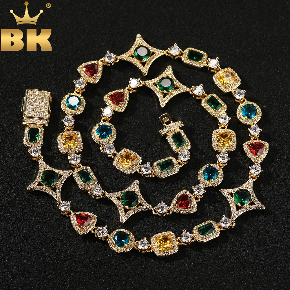THE BLING KING Women Rainbow Necklace Iced Out Multi Color Triangle Round Rectangle Gemstoms Bracelet HipHop Jewelry For Gift