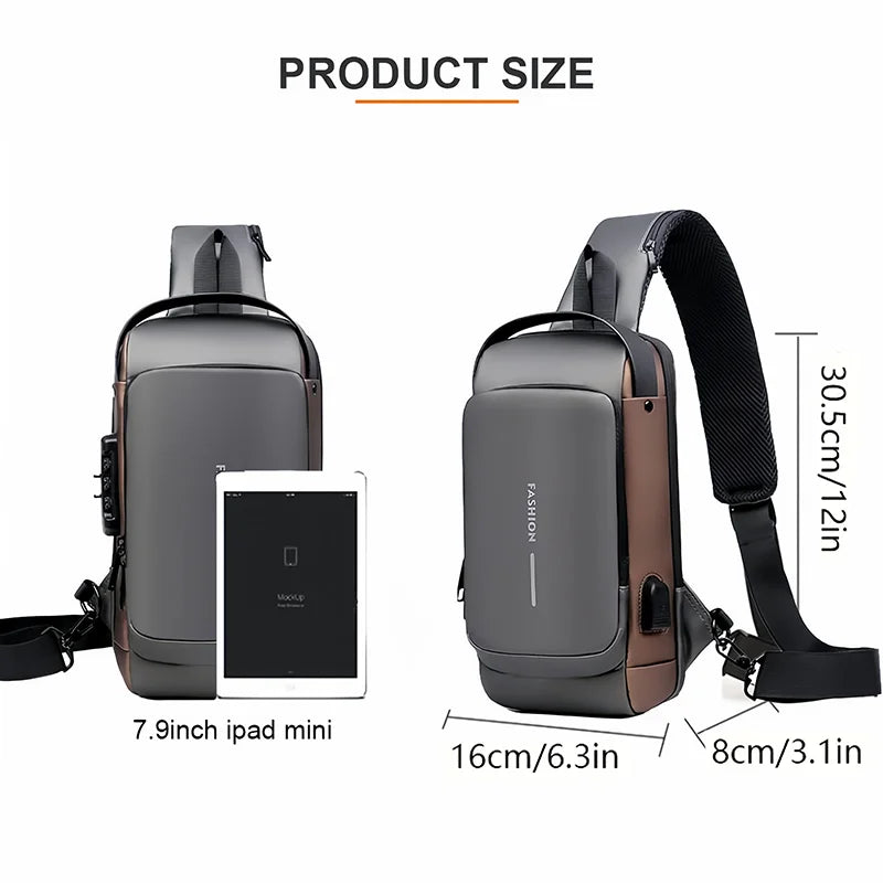 Men's Anti-Theft Chest Bag, Fashionable Motorcycle and Casual Sports Sloping Backpack, Durable Oxford Fabric