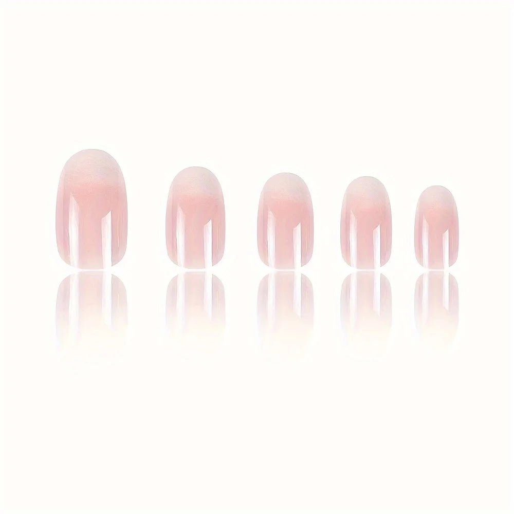 24-Piece Short Square Press-On Nails – Pinkish-White Gradient with Nail Glue & File Kit