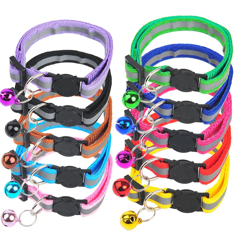 Reflective Pet Collar Cat And Dog Safety Buckle With Bell Nylon Buckle Adjustable Collar Night Safety Cartoon Pet Accessories