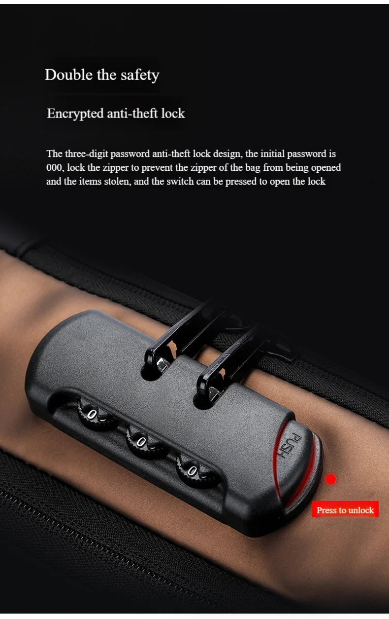 Men's Anti-Theft Chest Bag — Password Lock, USB Port & Waterproof Crossbody Sling