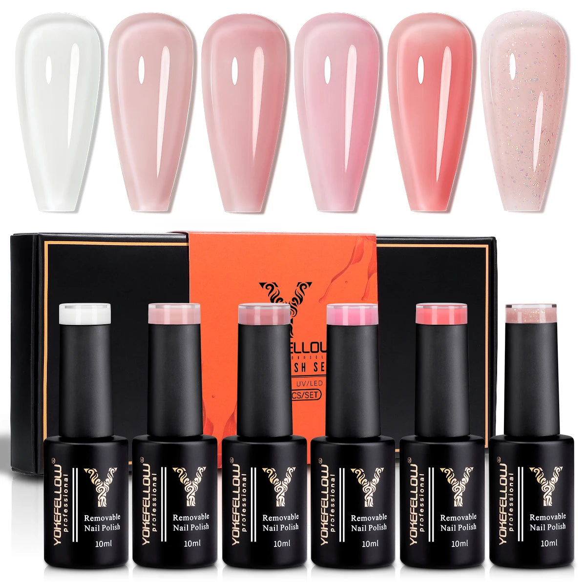 YOKEFELLOW 6-Piece Gel Nail Polish Set | Fall & Winter Seasonal Colors | UV/LED Semi-Permanent Gel Varnish