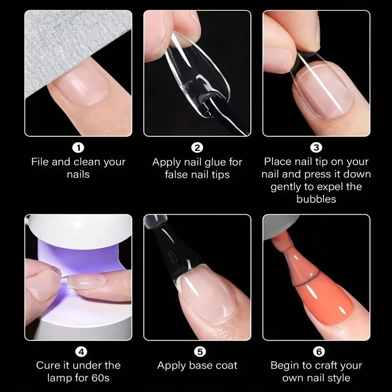 120Pcs Clear Full Cover Nail Tips | 7 Shapes for UV Gel Extensions