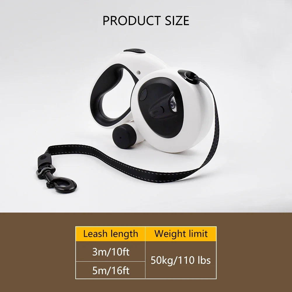Led Light Up Pet Running Retractable Dog Leash  Automatic with Flashlight and Poop Bag Dispenser