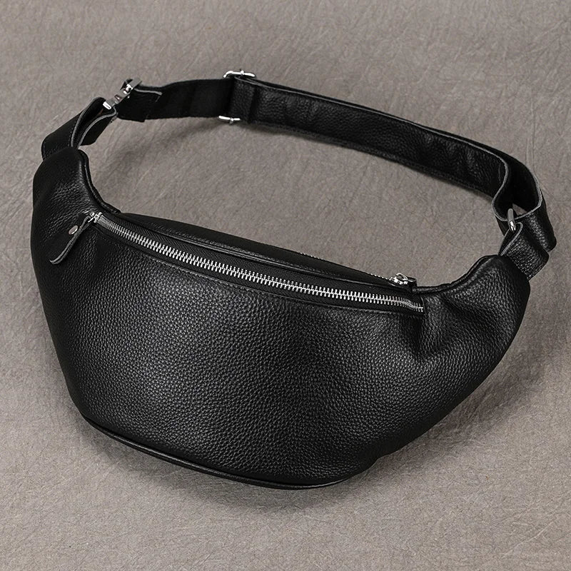 Newsbirds Men's Genuine Leather Chest Bag — Vintage Crossbody Sling & Outdoor Belt Pouch