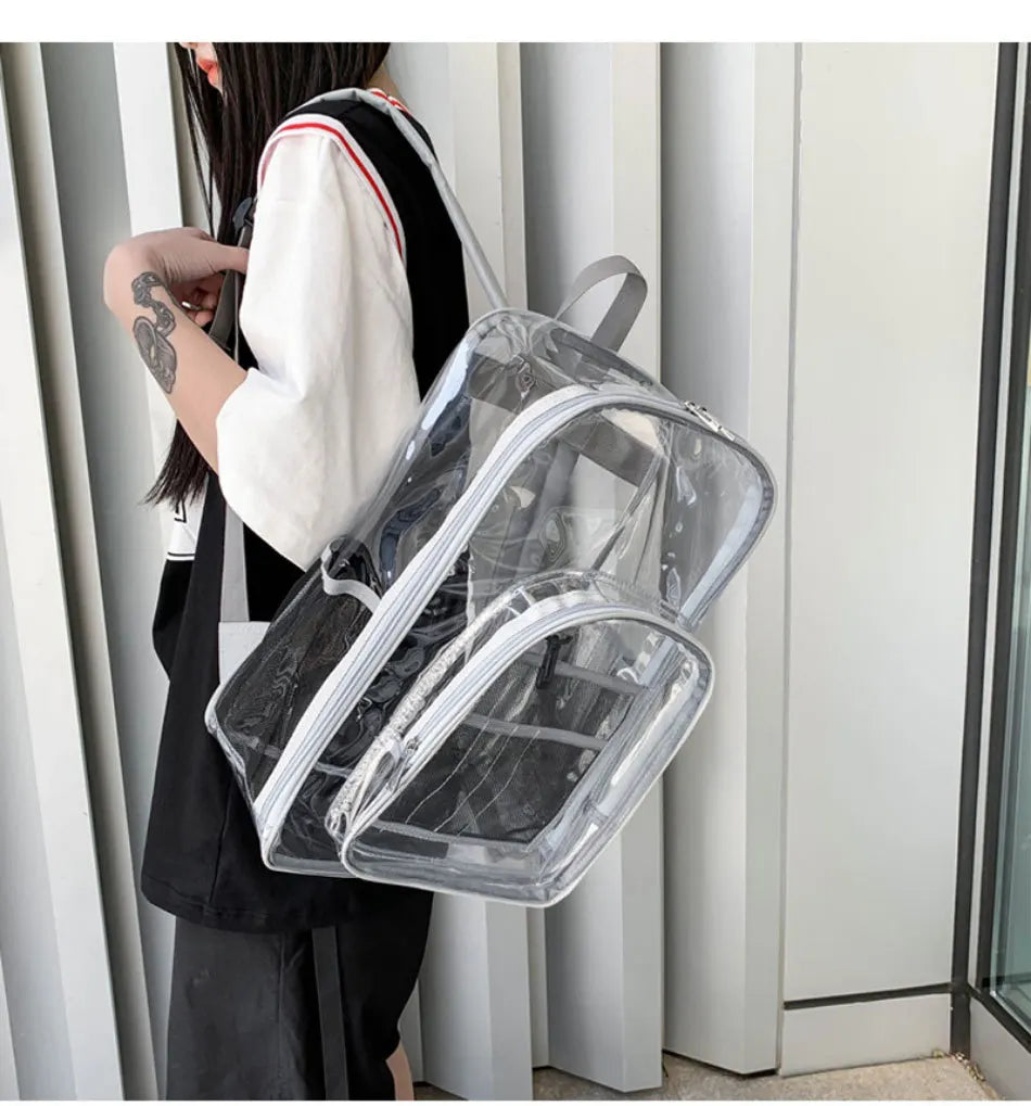 Large Capacity Transparent PVC Backpack – Waterproof School & Travel Bag for Students