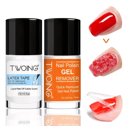 Gel Nail Polish Remover Set | 2-5 Minute Quick Remover with Latex Tape — Non-Acetone Nail Salon Care Kit
