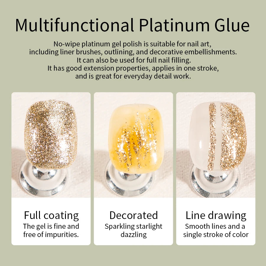 RS NAIL 5g No-Wipe Platinum Gel Polish – Reflective Metallic Sparkle | Golden & Silver