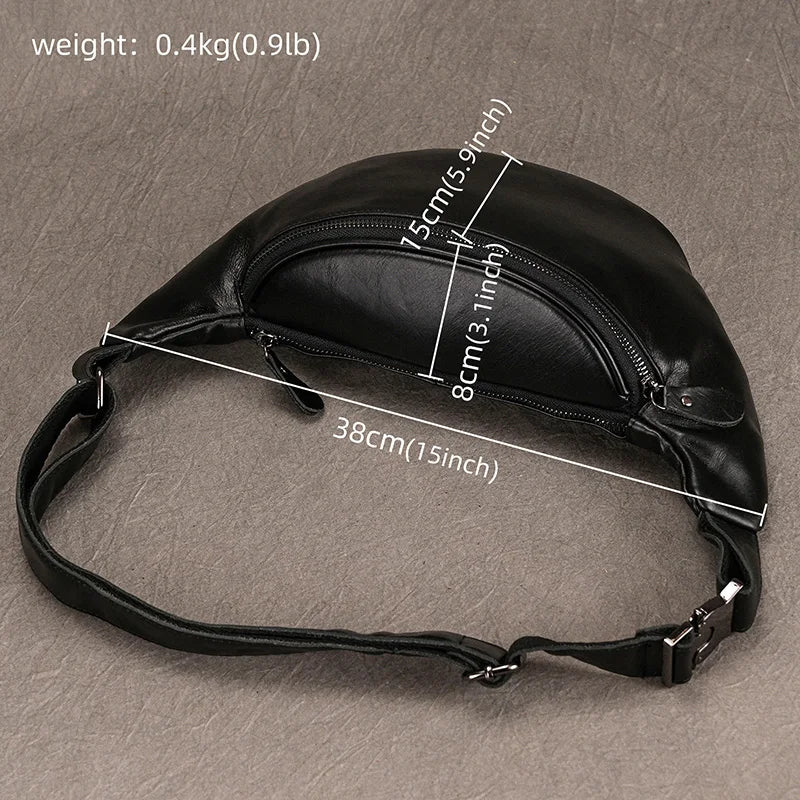 Luufan Crazy Horse Cowhide Leather Waist Bag — Men's Mini Travel Fanny Pack & Phone Pouch