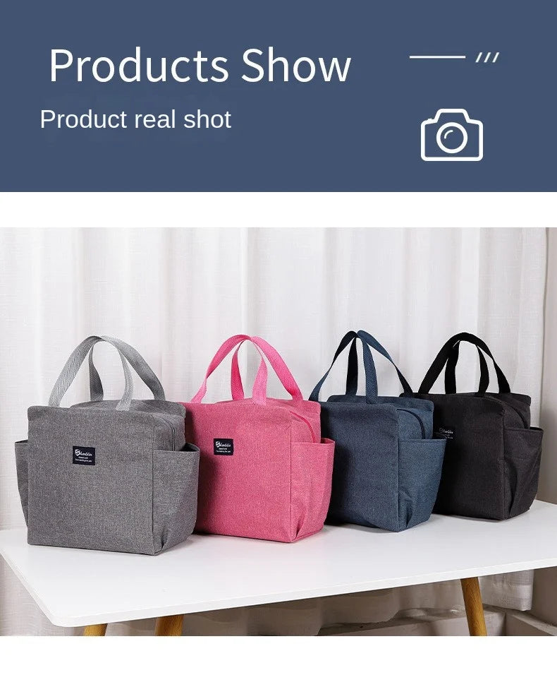 Portable Double Pocket Insulated Bento Bag — Aluminum Foil Lunch Bag for Work & School