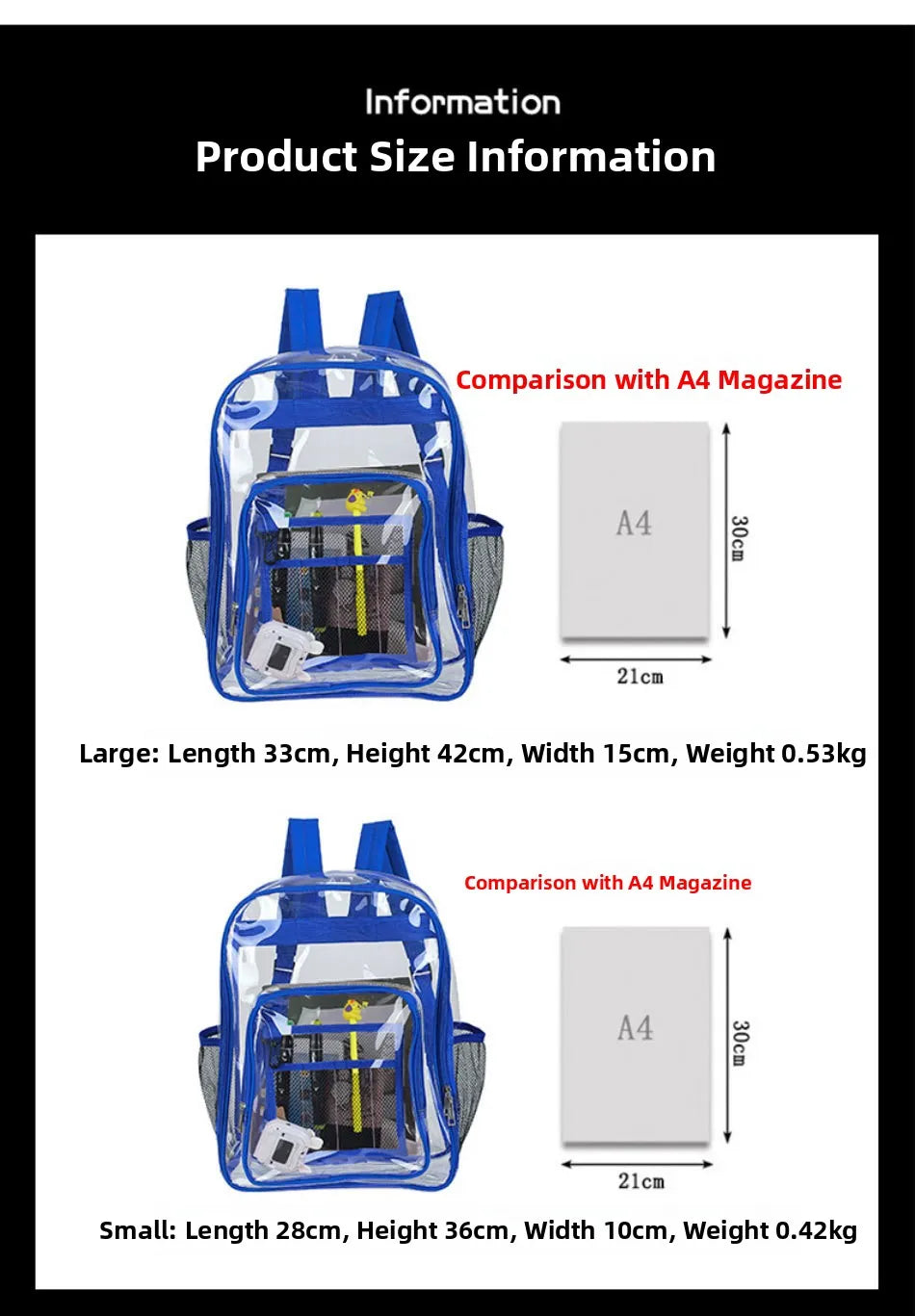 Large Capacity Transparent PVC Backpack – Waterproof School & Travel Bag for Students