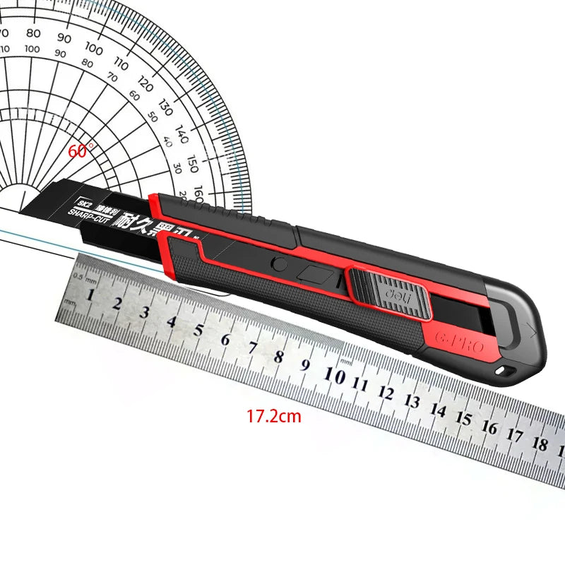 Deli Compact Retractable Utility Knife with 10-Piece 18mm Blades – Box Cutter for Cartons, Cardboard & Boxes