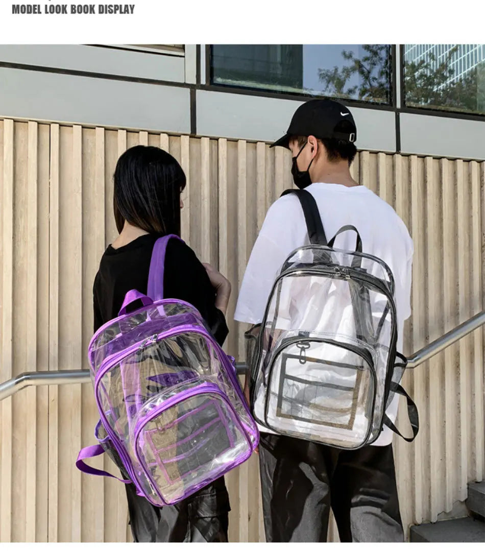 Large Capacity Transparent PVC Backpack – Waterproof School & Travel Bag for Students
