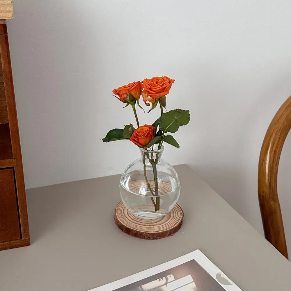Simple Mini Glass Flower Vase Desktop Transparent Hydroponic Plant Bottle Living Room Flower Arrangement Pot Home Decoration