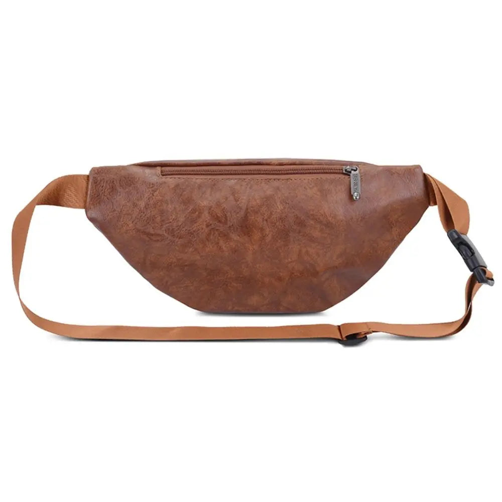 Retro Vintage Men's PU Leather Waist Bag — Multi-Pocket Fanny Pack & Crossbody Chest Bag