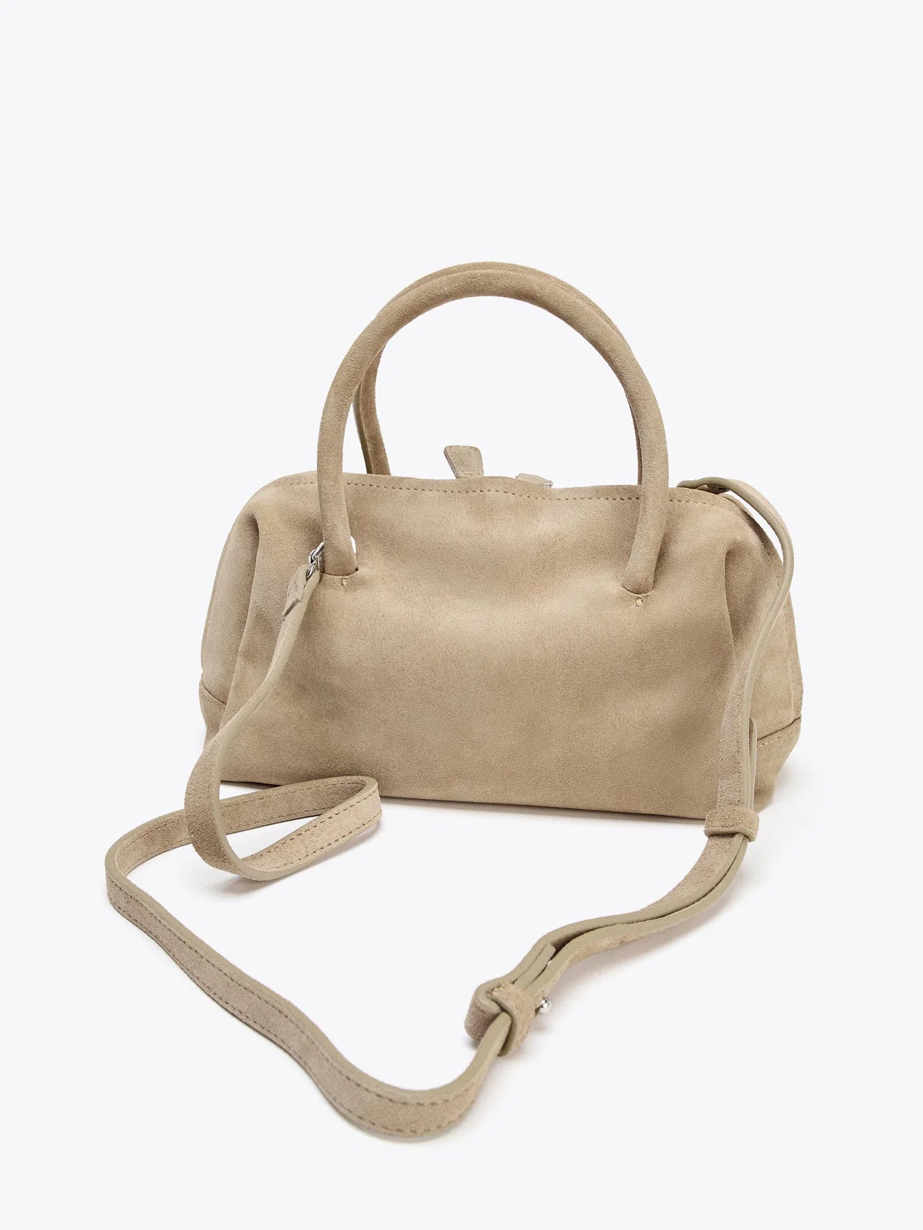2026 new women's suede handbag, messenger bag, zipper, casual, fashionable, bowling bag