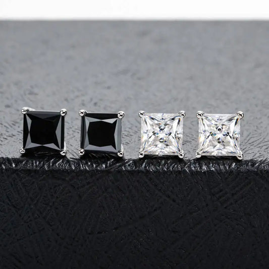 1 pairs Princess Cut Moissanite Stud Earrings For Women Men's Ear Studs Unisex D color VVS 1CT 2CT S925 Sterling Silver Jewelry