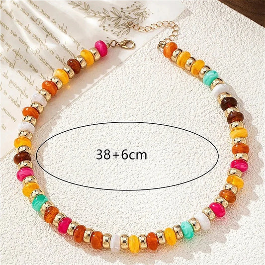 European American Trendy Daily Match Necklace  Handmade Assorted Colorful Round Bead  Minimalist Stylish Ornament As Nice Gifta