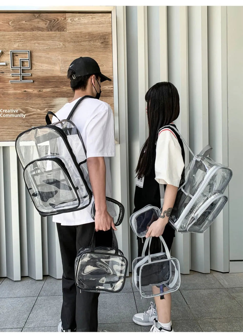 Large Capacity Transparent PVC Backpack – Waterproof School & Travel Bag for Students