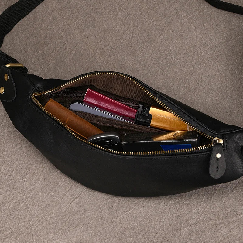 Newsbirds Men's Genuine Leather Chest Bag — Vintage Crossbody Sling & Outdoor Belt Pouch