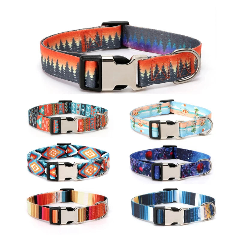 Forest Pattern Collar Pet Accessories Pet Stripes Polyester National Wind Dog Rope Adjustable Nylon Dog Collar Personalized