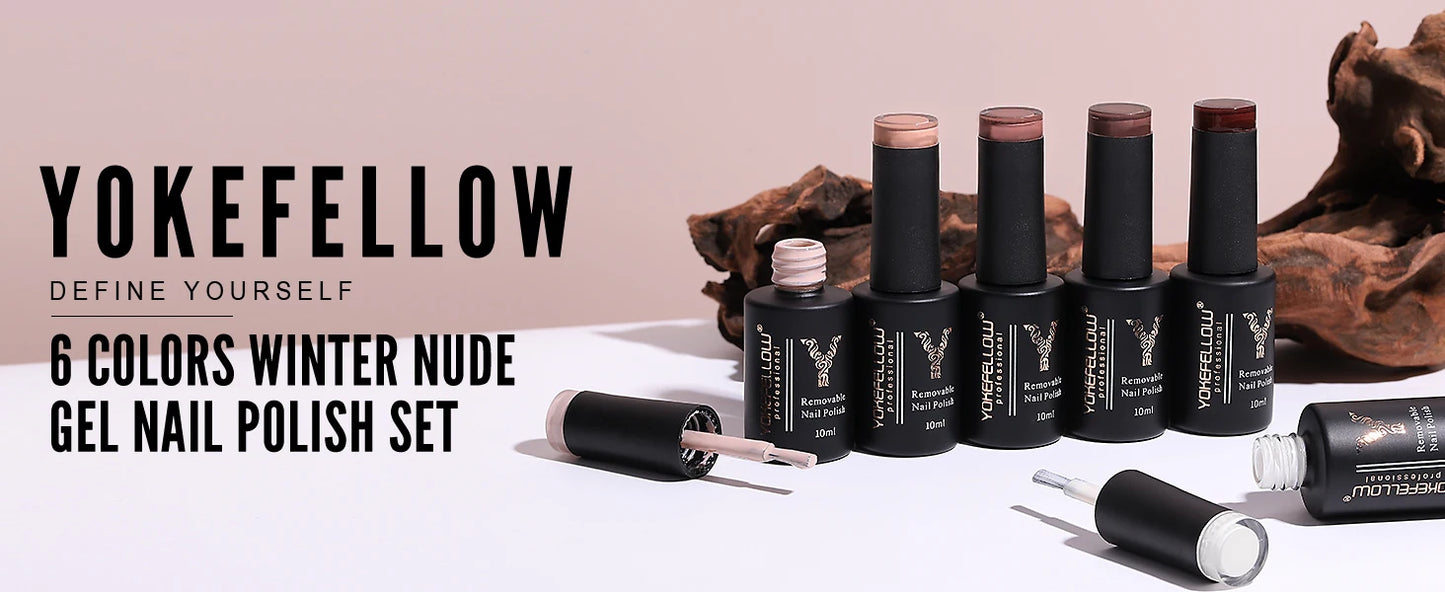 YOKEFELLOW 6-Piece Gel Nail Polish Set | Fall & Winter Seasonal Colors | UV/LED Semi-Permanent Gel Varnish