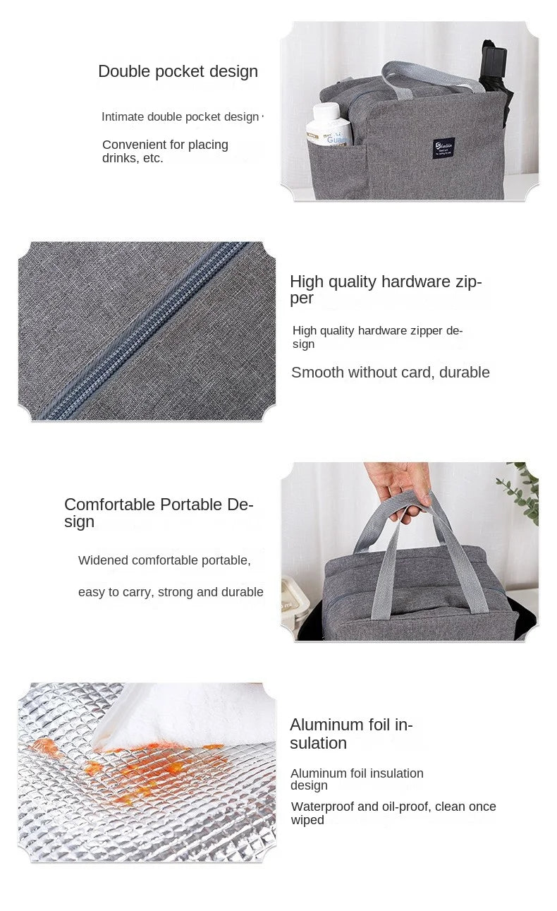 Portable Double Pocket Insulated Bento Bag — Aluminum Foil Lunch Bag for Work & School
