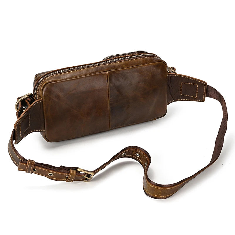 Newsbirds Men's Genuine Leather Chest Bag — Vintage Crossbody Sling & Outdoor Belt Pouch