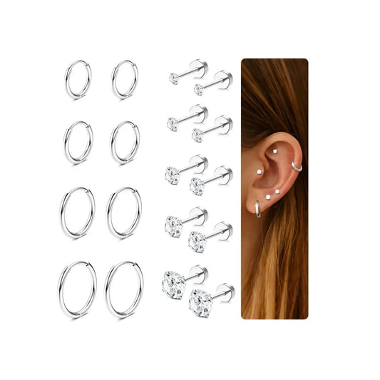 9 Pairs Cartilage Earrings Tiny Stud Earring for Women Stainless Steel Small Huggie Hoop Earrings Set Sets for Multiple Piercing